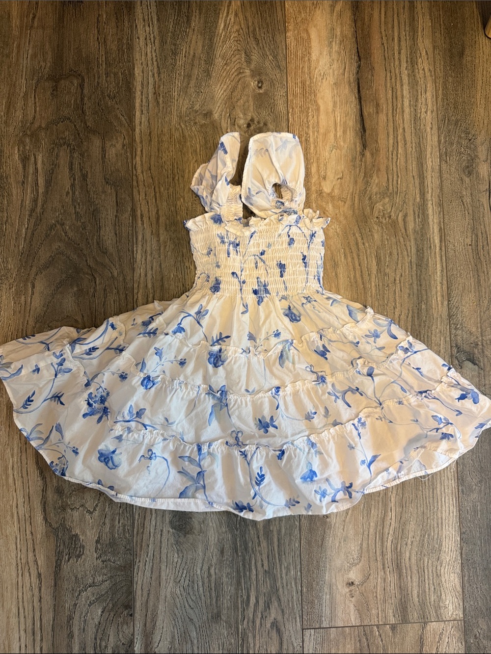 Hill House White Sundress with Blue Floral Print